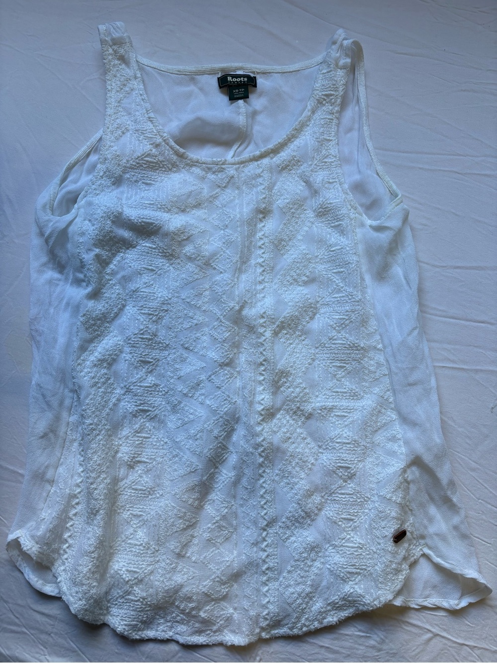 Roots White Textured Scoop Neck Tank
